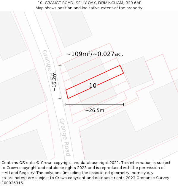 10, GRANGE ROAD, SELLY OAK, BIRMINGHAM, B29 6AP: Plot and title map