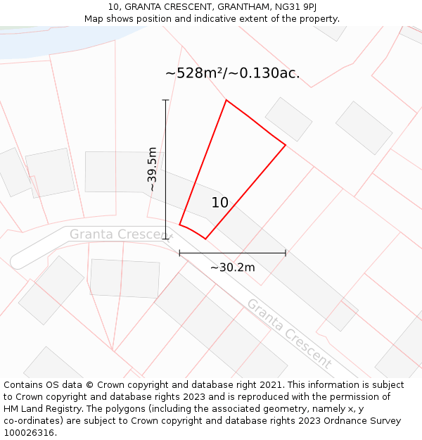 10, GRANTA CRESCENT, GRANTHAM, NG31 9PJ: Plot and title map