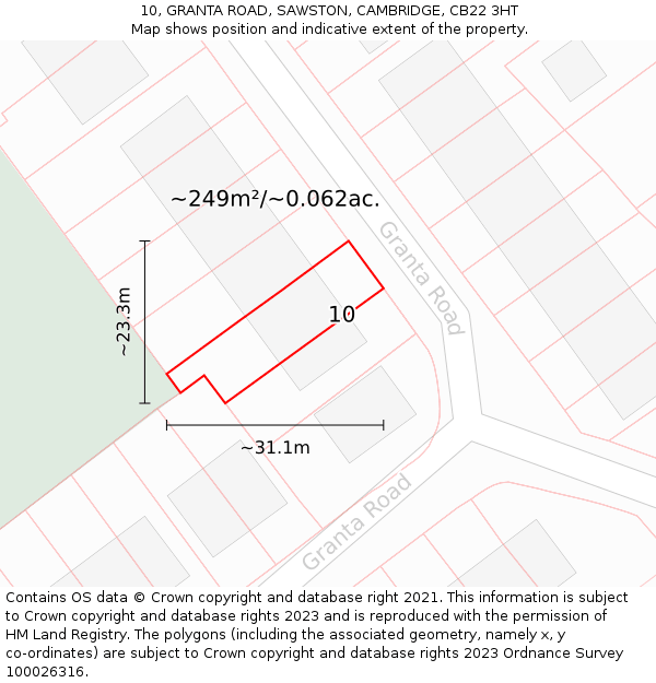 10, GRANTA ROAD, SAWSTON, CAMBRIDGE, CB22 3HT: Plot and title map