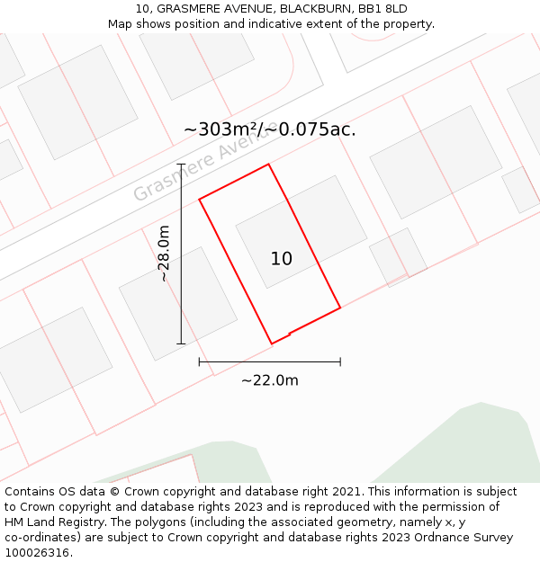10, GRASMERE AVENUE, BLACKBURN, BB1 8LD: Plot and title map