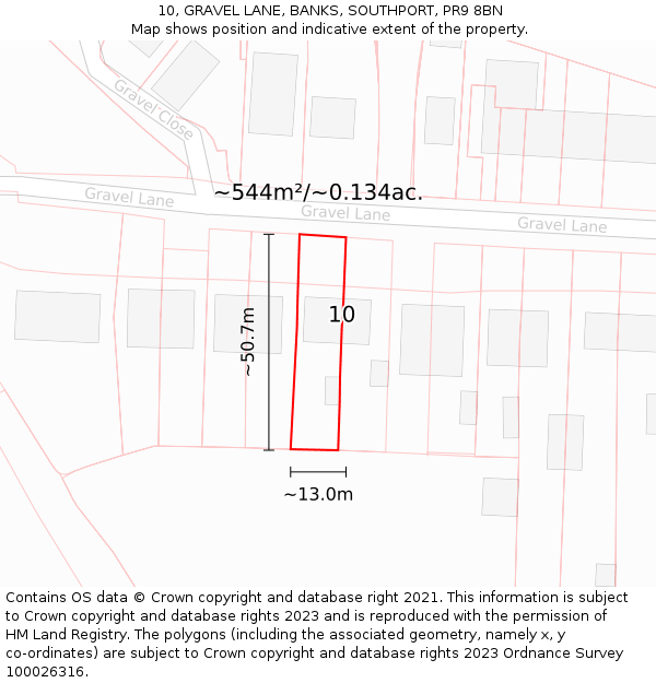 10, GRAVEL LANE, BANKS, SOUTHPORT, PR9 8BN: Plot and title map