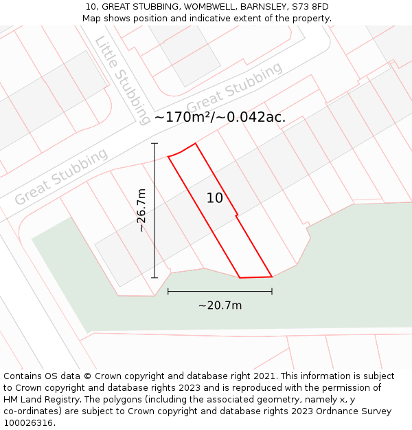 10, GREAT STUBBING, WOMBWELL, BARNSLEY, S73 8FD: Plot and title map