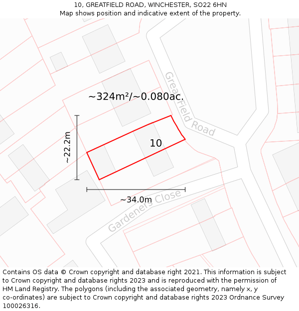 10, GREATFIELD ROAD, WINCHESTER, SO22 6HN: Plot and title map