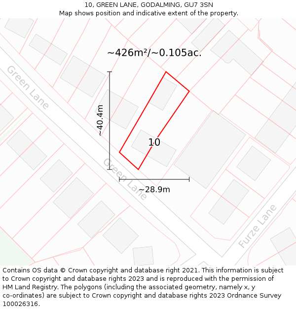 10, GREEN LANE, GODALMING, GU7 3SN: Plot and title map