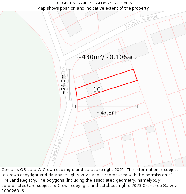 10, GREEN LANE, ST ALBANS, AL3 6HA: Plot and title map