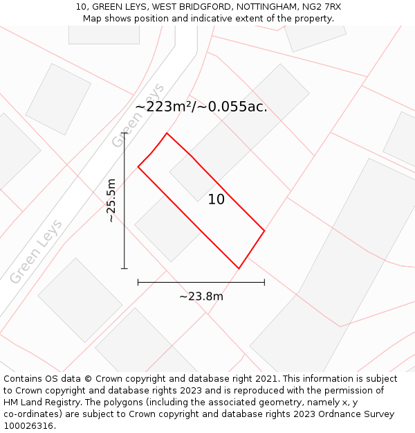 10, GREEN LEYS, WEST BRIDGFORD, NOTTINGHAM, NG2 7RX: Plot and title map