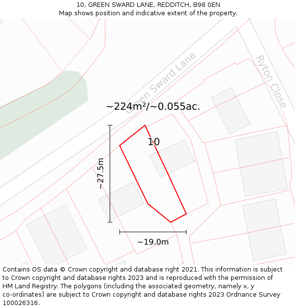 10, GREEN SWARD LANE, REDDITCH, B98 0EN: Plot and title map