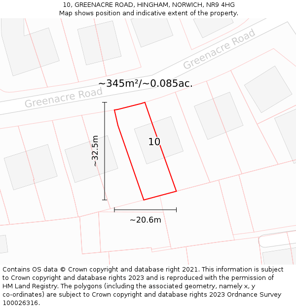 10, GREENACRE ROAD, HINGHAM, NORWICH, NR9 4HG: Plot and title map