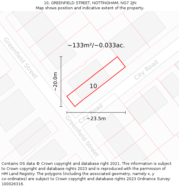 10, GREENFIELD STREET, NOTTINGHAM, NG7 2JN: Plot and title map