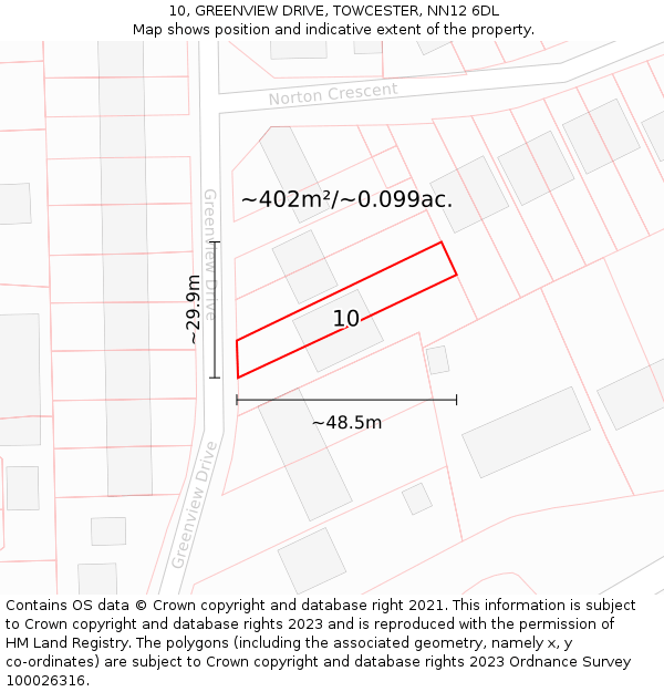 10, GREENVIEW DRIVE, TOWCESTER, NN12 6DL: Plot and title map