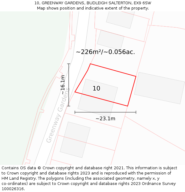 10, GREENWAY GARDENS, BUDLEIGH SALTERTON, EX9 6SW: Plot and title map