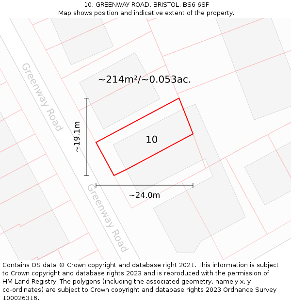 10, GREENWAY ROAD, BRISTOL, BS6 6SF: Plot and title map