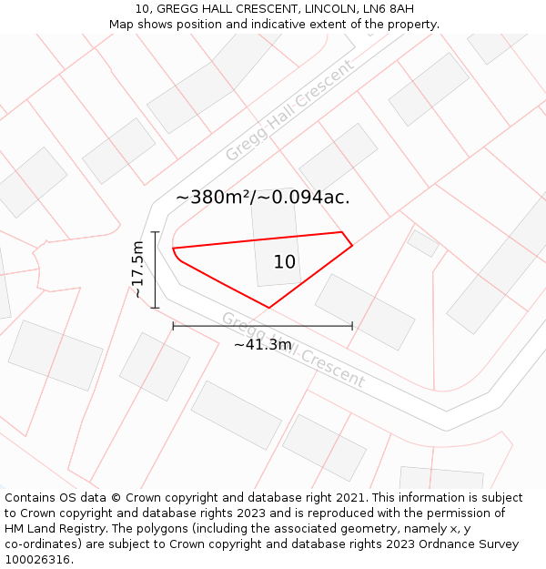 10, GREGG HALL CRESCENT, LINCOLN, LN6 8AH: Plot and title map