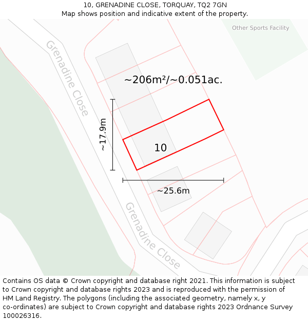 10, GRENADINE CLOSE, TORQUAY, TQ2 7GN: Plot and title map