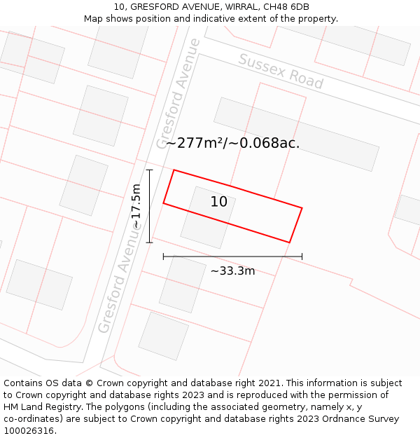 10, GRESFORD AVENUE, WIRRAL, CH48 6DB: Plot and title map