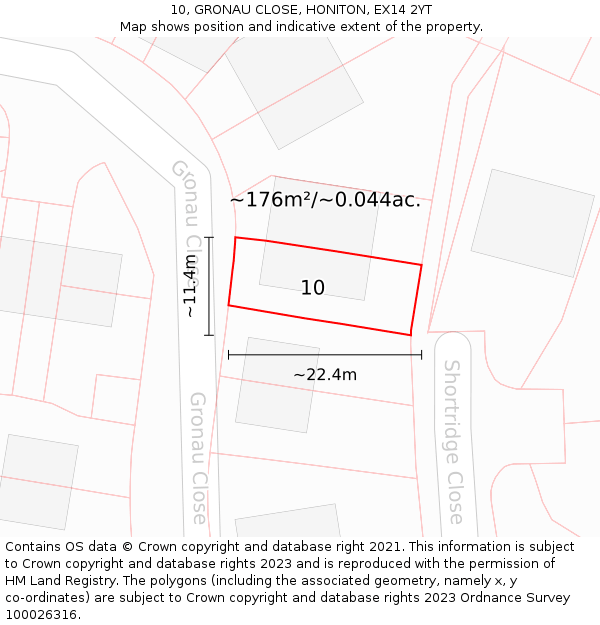 10, GRONAU CLOSE, HONITON, EX14 2YT: Plot and title map