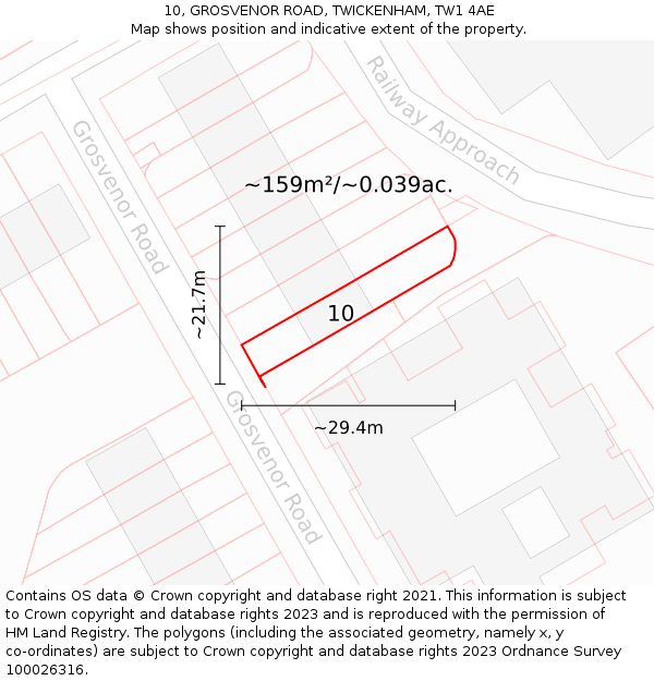 10, GROSVENOR ROAD, TWICKENHAM, TW1 4AE: Plot and title map