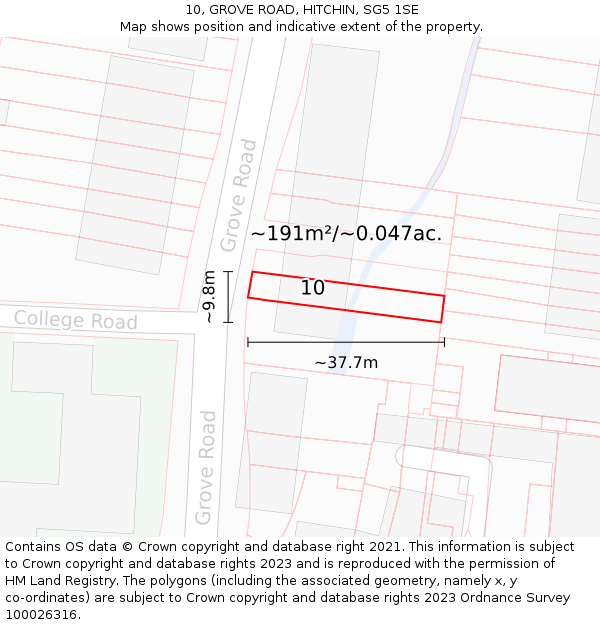 10, GROVE ROAD, HITCHIN, SG5 1SE: Plot and title map