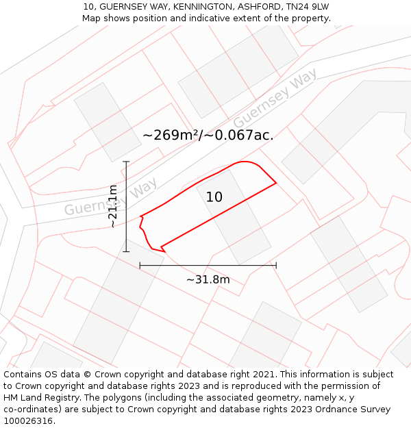 10, GUERNSEY WAY, KENNINGTON, ASHFORD, TN24 9LW: Plot and title map