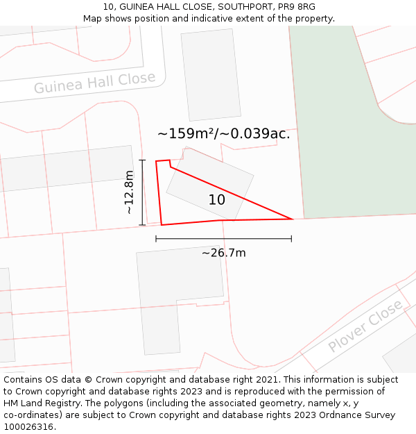 10, GUINEA HALL CLOSE, SOUTHPORT, PR9 8RG: Plot and title map