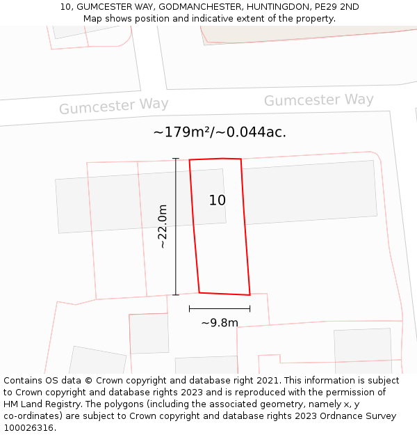 10, GUMCESTER WAY, GODMANCHESTER, HUNTINGDON, PE29 2ND: Plot and title map