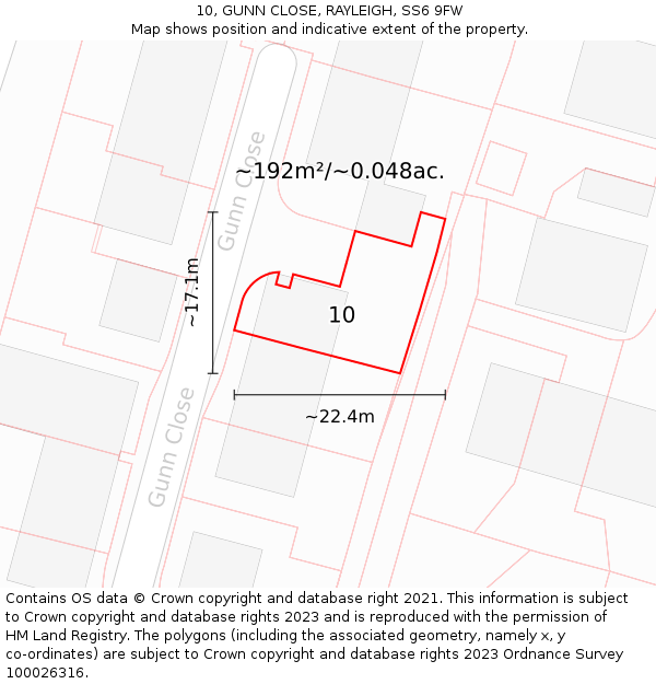 10, GUNN CLOSE, RAYLEIGH, SS6 9FW: Plot and title map