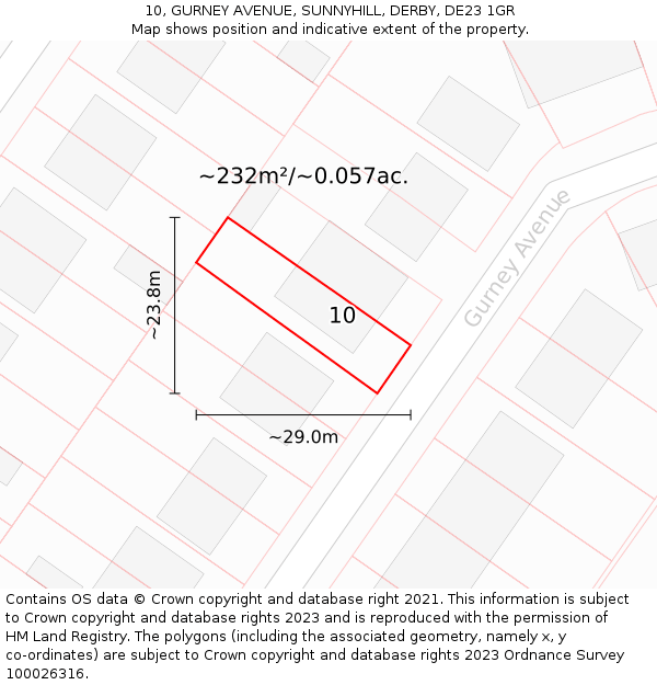 10, GURNEY AVENUE, SUNNYHILL, DERBY, DE23 1GR: Plot and title map