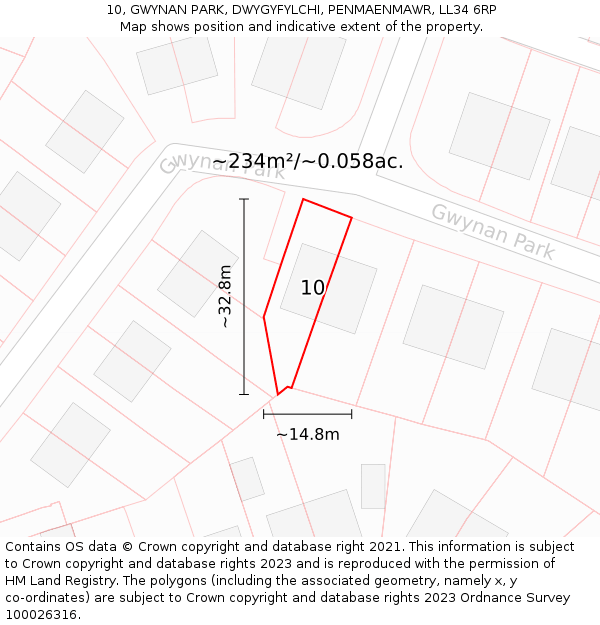 10, GWYNAN PARK, DWYGYFYLCHI, PENMAENMAWR, LL34 6RP: Plot and title map