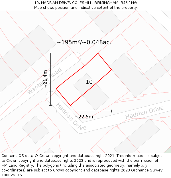 10, HADRIAN DRIVE, COLESHILL, BIRMINGHAM, B46 1HW: Plot and title map