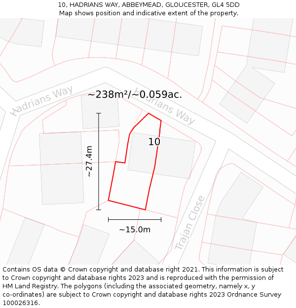 10, HADRIANS WAY, ABBEYMEAD, GLOUCESTER, GL4 5DD: Plot and title map