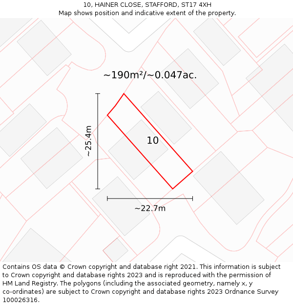 10, HAINER CLOSE, STAFFORD, ST17 4XH: Plot and title map