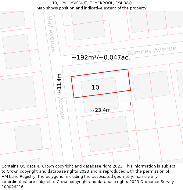 10, HALL AVENUE, BLACKPOOL, FY4 3AQ: Plot and title map