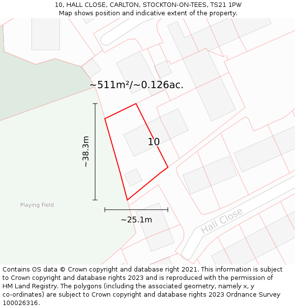 10, HALL CLOSE, CARLTON, STOCKTON-ON-TEES, TS21 1PW: Plot and title map