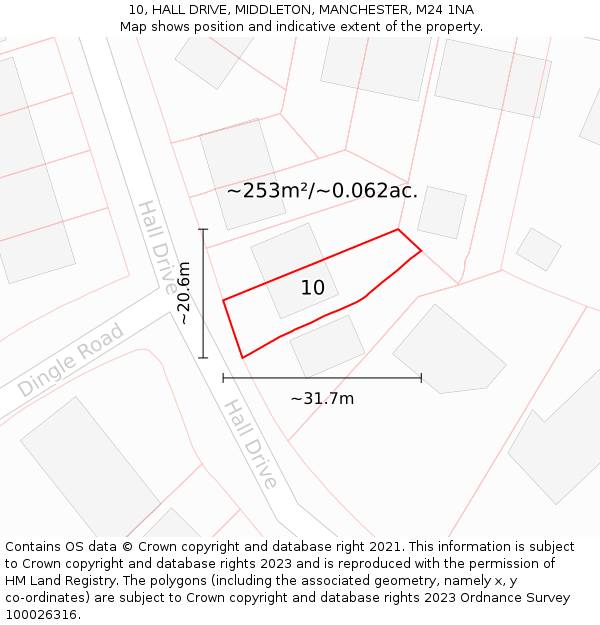 10, HALL DRIVE, MIDDLETON, MANCHESTER, M24 1NA: Plot and title map