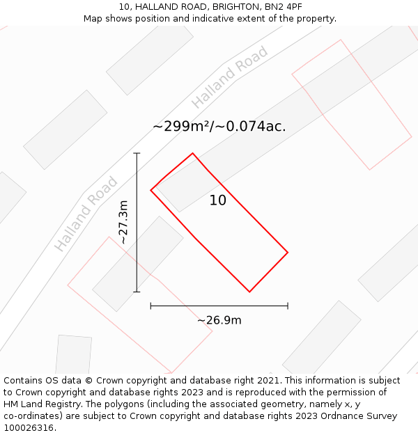 10, HALLAND ROAD, BRIGHTON, BN2 4PF: Plot and title map