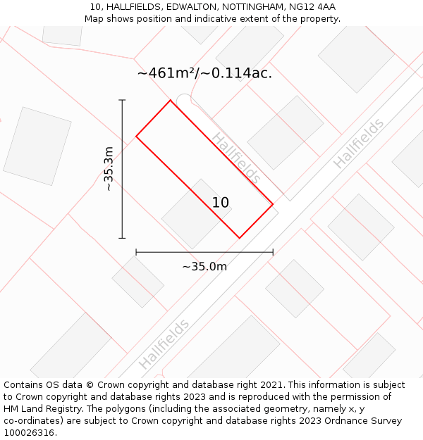 10, HALLFIELDS, EDWALTON, NOTTINGHAM, NG12 4AA: Plot and title map