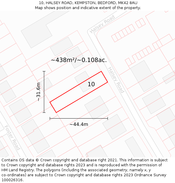 10, HALSEY ROAD, KEMPSTON, BEDFORD, MK42 8AU: Plot and title map