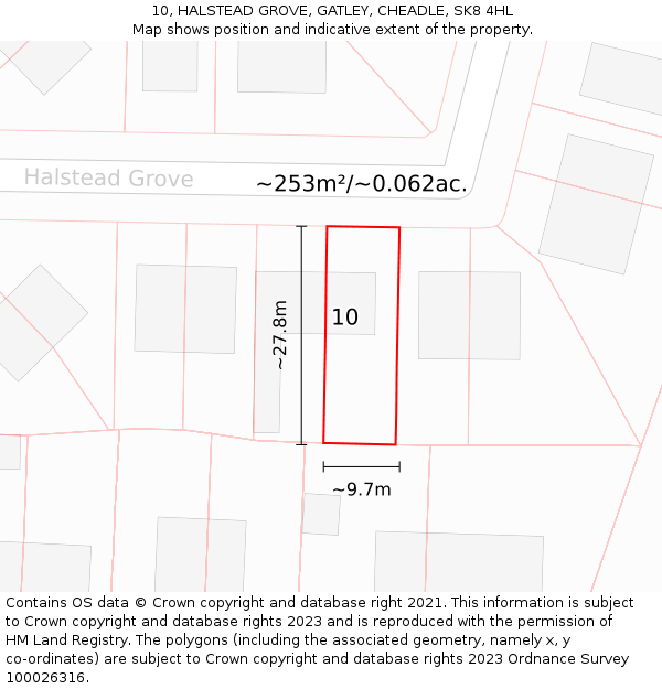 10, HALSTEAD GROVE, GATLEY, CHEADLE, SK8 4HL: Plot and title map