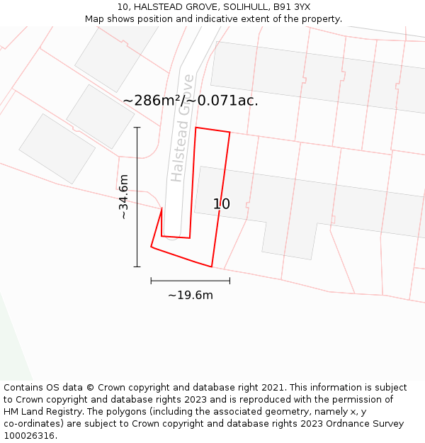 10, HALSTEAD GROVE, SOLIHULL, B91 3YX: Plot and title map