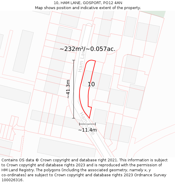 10, HAM LANE, GOSPORT, PO12 4AN: Plot and title map