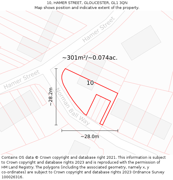 10, HAMER STREET, GLOUCESTER, GL1 3QN: Plot and title map