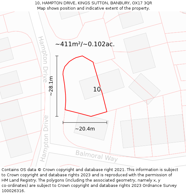 10, HAMPTON DRIVE, KINGS SUTTON, BANBURY, OX17 3QR: Plot and title map