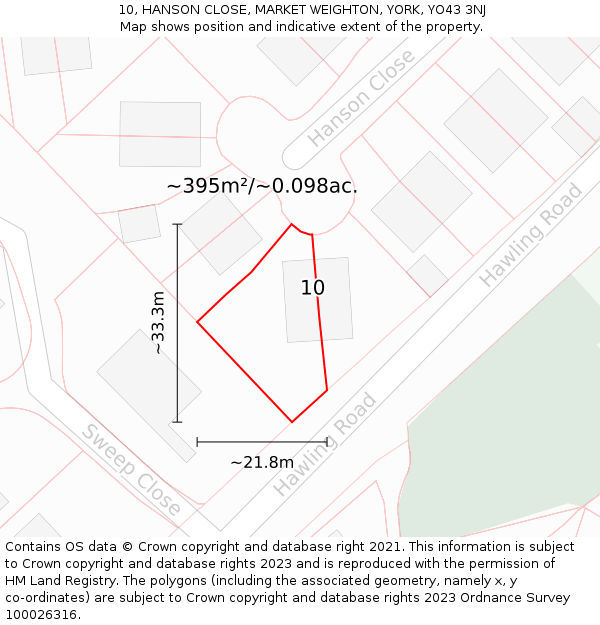 10, HANSON CLOSE, MARKET WEIGHTON, YORK, YO43 3NJ: Plot and title map