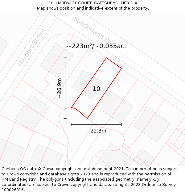 10, HARDWICK COURT, GATESHEAD, NE8 3LX: Plot and title map