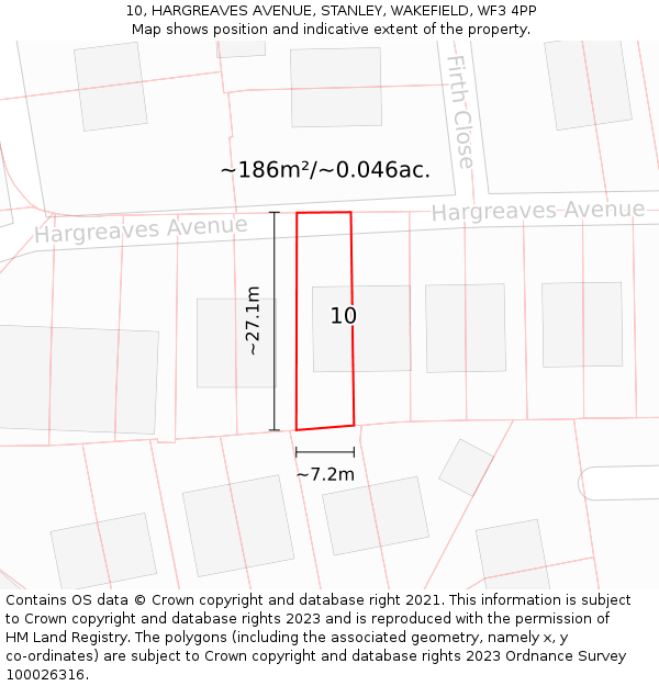 10, HARGREAVES AVENUE, STANLEY, WAKEFIELD, WF3 4PP: Plot and title map