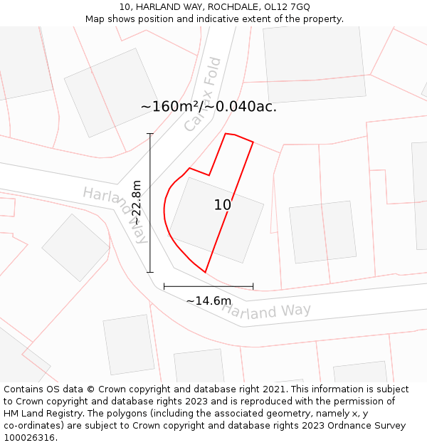 10, HARLAND WAY, ROCHDALE, OL12 7GQ: Plot and title map