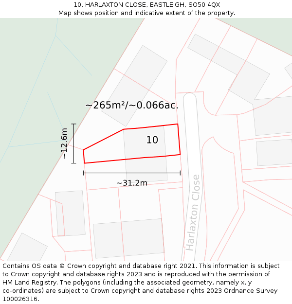 10, HARLAXTON CLOSE, EASTLEIGH, SO50 4QX: Plot and title map