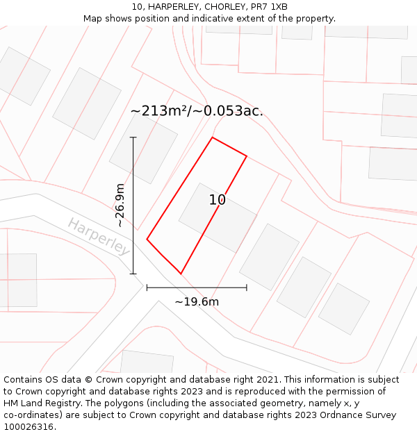 10, HARPERLEY, CHORLEY, PR7 1XB: Plot and title map