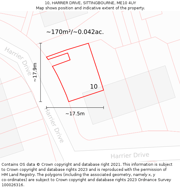 10, HARRIER DRIVE, SITTINGBOURNE, ME10 4UY: Plot and title map