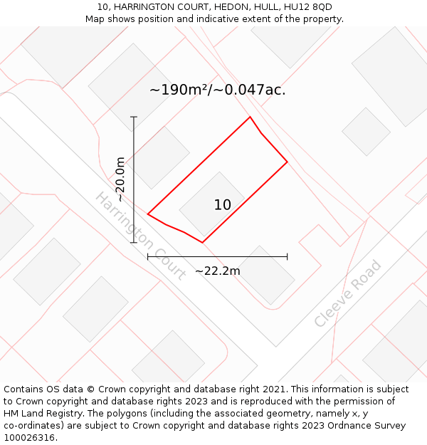 10, HARRINGTON COURT, HEDON, HULL, HU12 8QD: Plot and title map